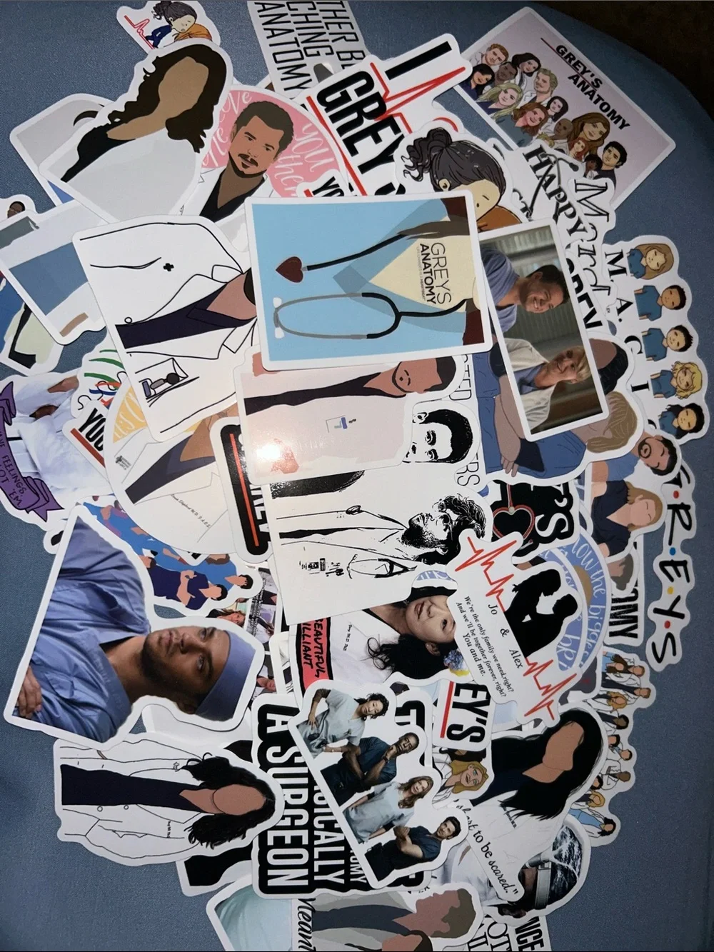 Pack of 80+ Grey's Anatomy Vinyl Stickers- Blue, Black, White, Pink, Red